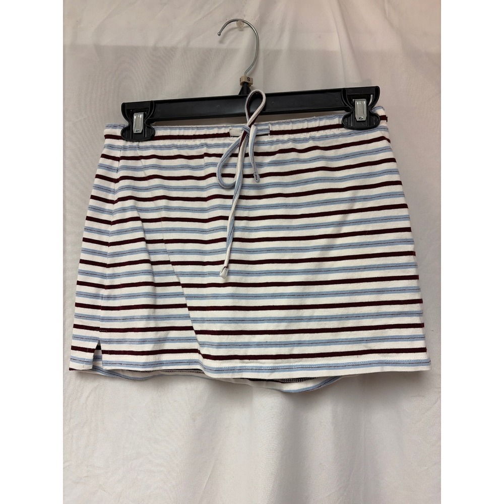 Bershka Striped Mini Skort Blue Burgundy White Wrap Front Skirt Shorts Small